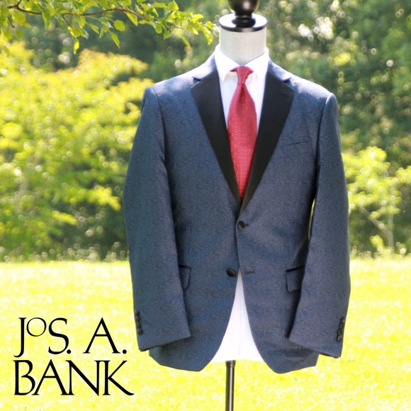 Jos A Bank Men's 44R Formal Dinner Jacket Blue Paisley Blazer Tuxedo Sport Coat - Picture 5 of 15